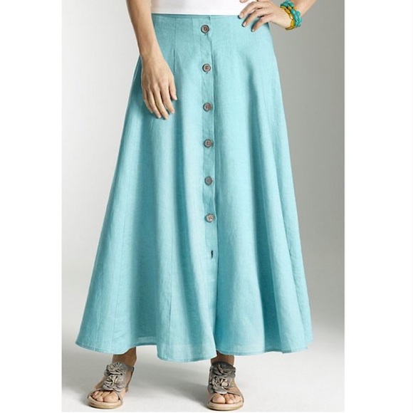 J. Jill Dresses & Skirts - J. Jill 100% Linen Women’s Button Front Maxi Skirt Light Blue Size Medium